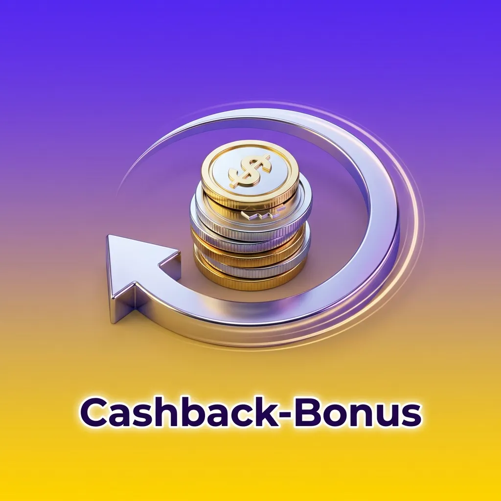 Cashback bonus concept showing percentage of losses returned to player, illustrated with coins and refund arrows